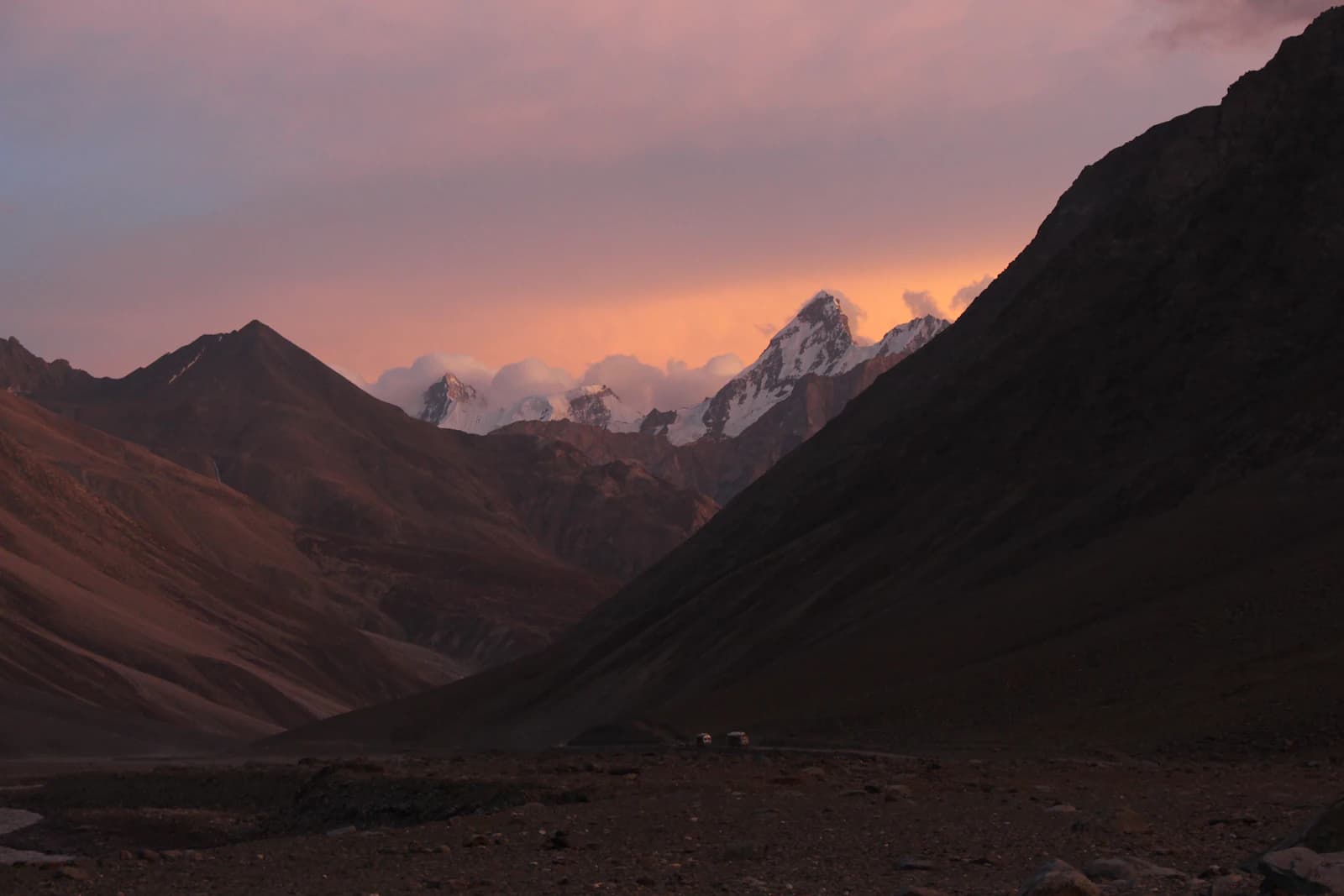 Misty Himalayan mountains at dusk