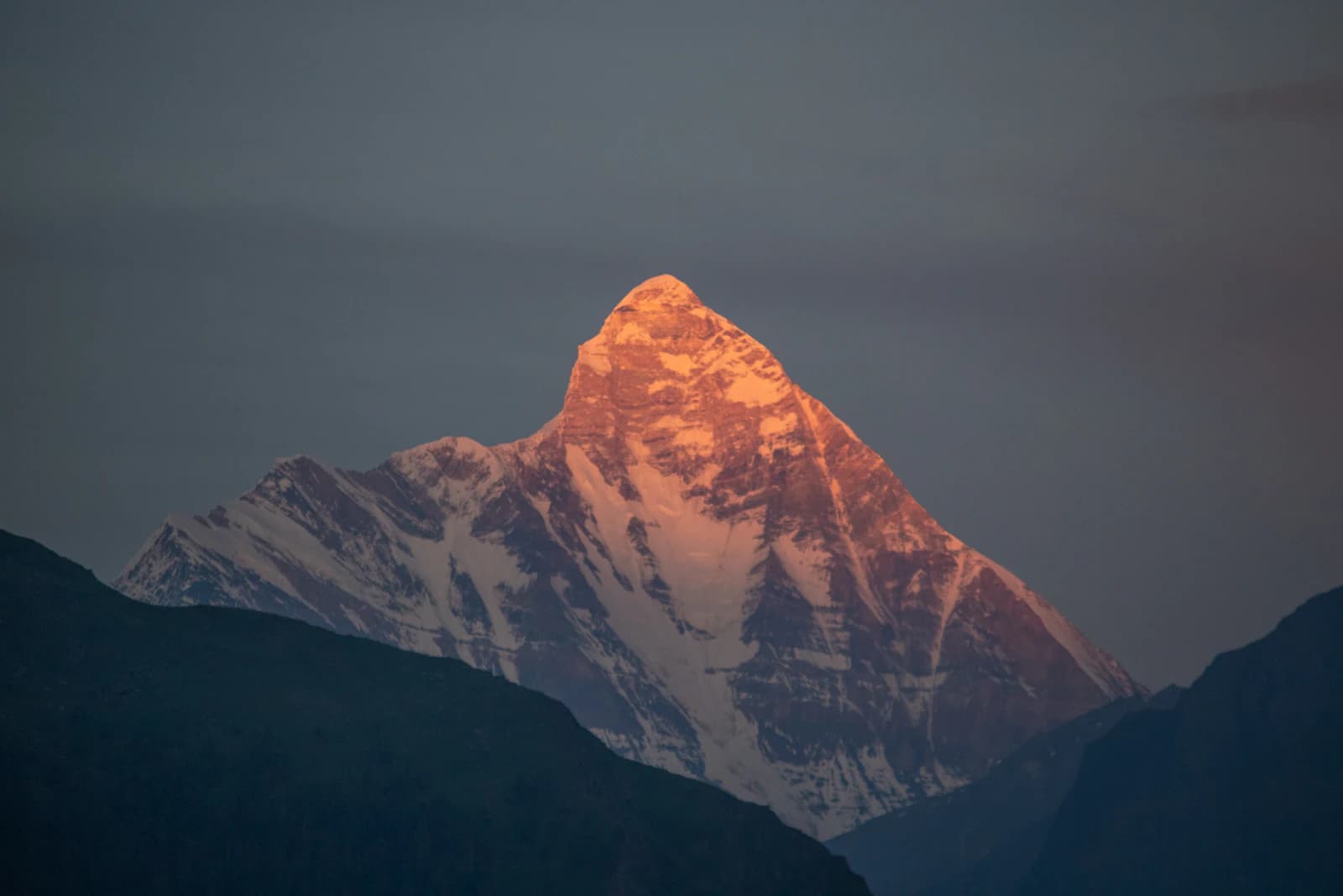 Misty Himalayan mountains at dusk