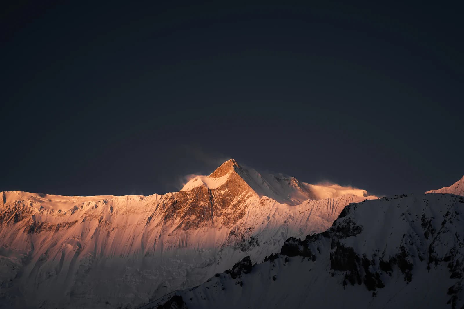 Misty Himalayan mountains at dusk