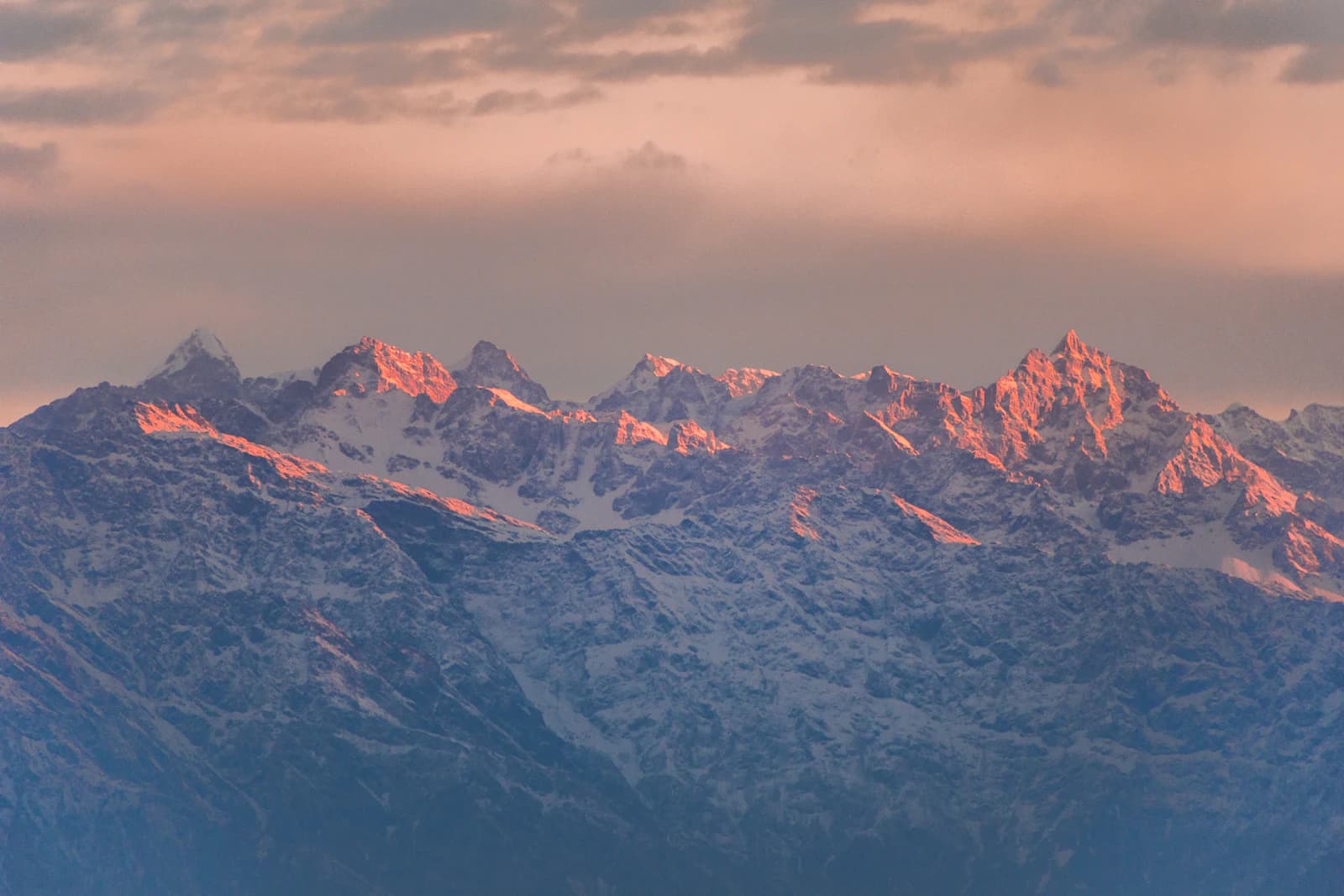 Misty Himalayan mountains at dusk