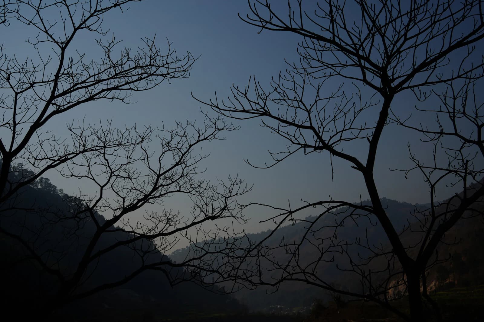 Misty Himalayan mountains at dusk