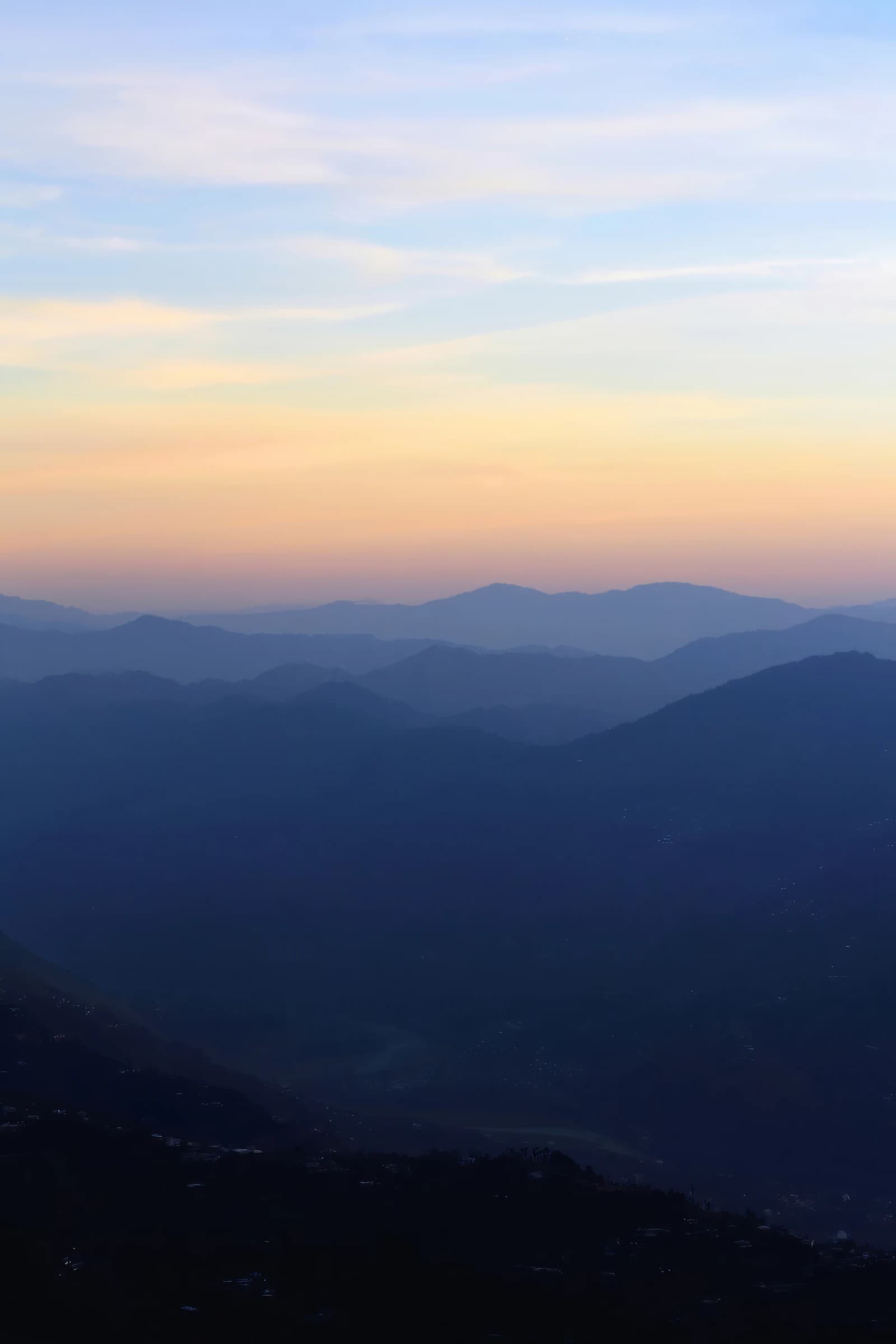 Misty Himalayan mountains at dusk