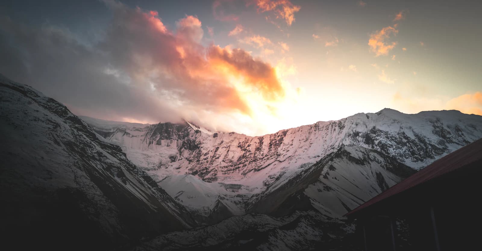 Misty Himalayan mountains at dusk